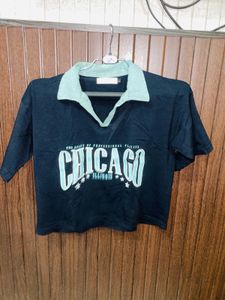 Vintage Chicago Graphic Cropped Polo T-Shirt