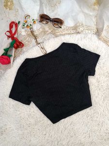 Ribbed Black Wrap Crop Top