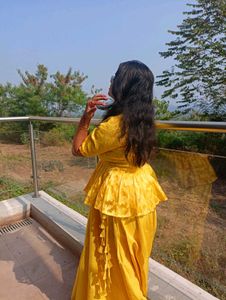 Yellow Peplum Style Two-Piece Dress