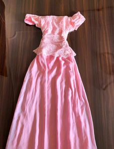 Elegant Pink Lace Peplum Gown