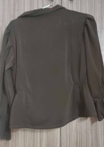 Elegant Dark Brown Puff Sleeve Blouse