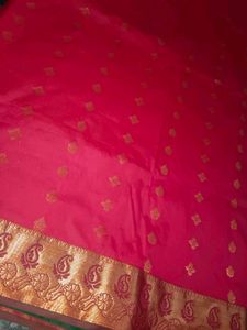 Vibrant Red Saree with Gold Border
