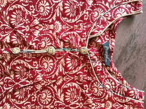 Maroon Printed Cotton Kurta