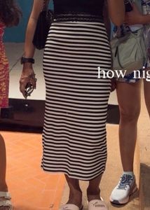 Black &amp; White Striped Midi Skirt