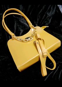 Mustard Yellow Shoulder Bag with Gold Chain
