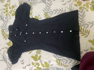 forever 21 Black Puff Sleeve Button-Up Dress