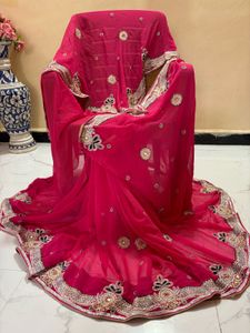 Stunning Pink pearl work Embroidered Saree