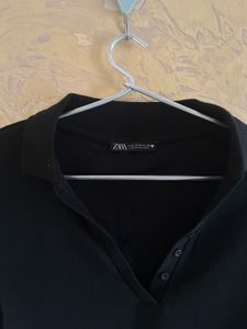 ZARA Black Ribbed Long Sleeve Crop Top
