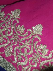 Vibrant Dark Pink Saree with Gotta patti embroider