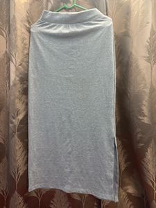 Light Grey Maxi Skirt With A Slit One Side
