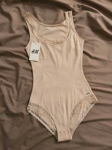 Beige Lace Trim Bodysuit
