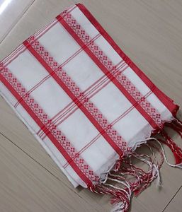 73)Traditional Red White Pure Cotton Saree