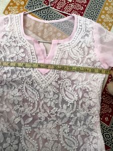 Lucknowi Handwork Chickankari Baby Pink Kurta