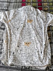 Funky Cat Print Short Sleeve Shirt