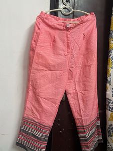 Coral Palazzo Pants with Striped Hem