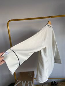 Cream Pajama Shirt with Black Piping
