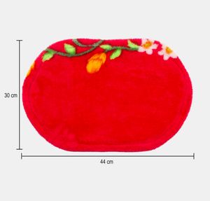 Vibrant Red Oval Doormat with Floral Design