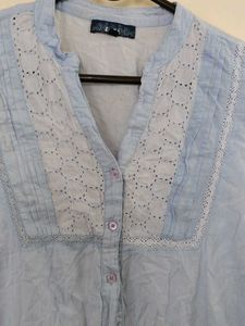 Light Blue Embroidered Tunic Top