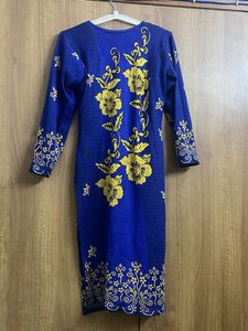 Blue Kurta set Yellow Floral details(woollen) 3 pi