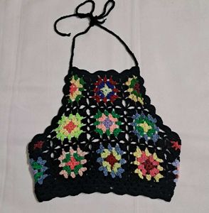 Y2k Vintage Boho Crochet Halter Top