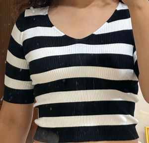 Striped V-Neck Grunge Knit Top