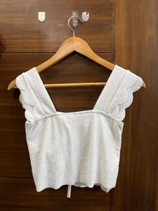Padded White Textured Crop Top