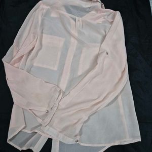 Sheer Pink Studded Button-Down Top