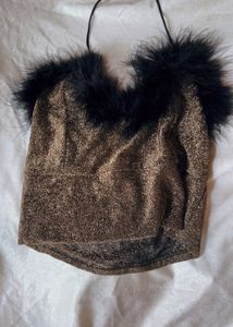 Sparkly Feather Trim Crop Top