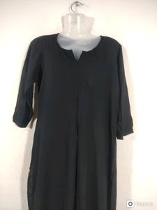 Black Plain Kurta With Bottom Set (Women's)