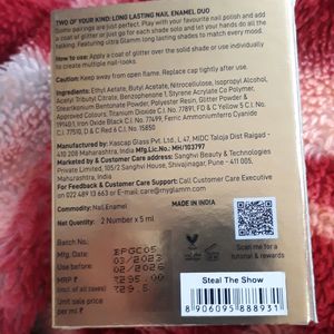 Myglamm Two Of Your Kind Long Lasting Nail Enamel Duo Steel The Show And Popxo Sun Protection Chamomile Sheet mask Combo
