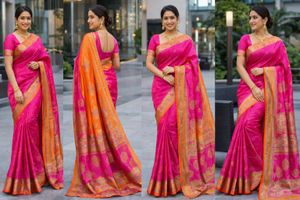 Elegant Pink & Orange Silk Saree