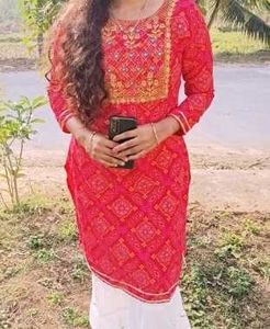 Vibrant Red Printed Kurta