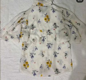 White Floral Bell Sleeve Top
