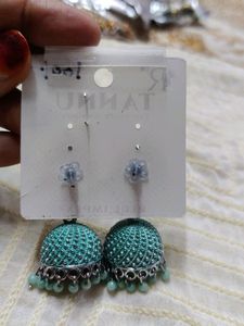 Jhumkas Sea Green Colour Peacock Design