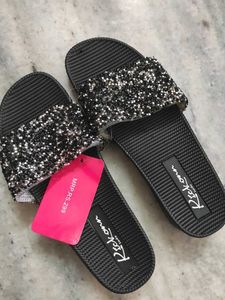 Sparkly Black Slides