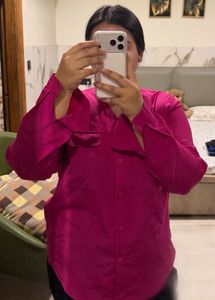 V-Neck Pink Long Sleeve Shirt