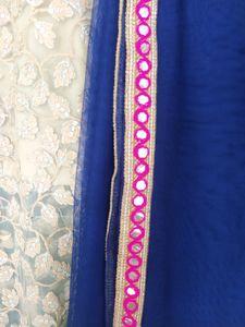 Indo western blue and beige color net with dupatta