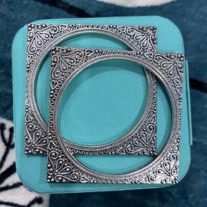Oxidized Silver Square Shape Bangle Set