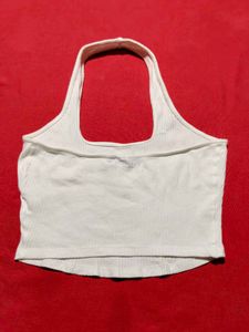 ASOS Design White Ribbed Halter Crop Top