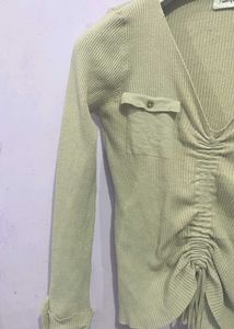 Ribbed Ruched V-Neck Top