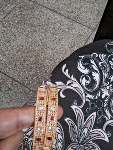 Elegant Red & White Stone Bangles