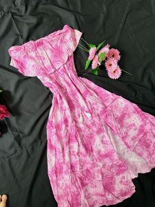 Boho Pink Tie-Dye Off-Shoulder Maxi Dress