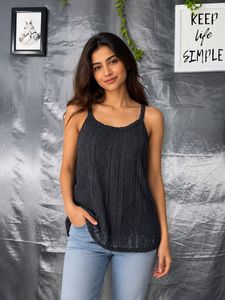 Chic Black Textured Cold Shoulder Top