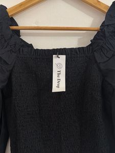 Chic Black Smocked Square Neck Top