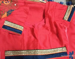 Vibrant Red Embroidered Peacock Saree