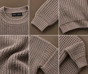 TAUPE CHUNKY KNIT CROPPED CREWNECK SWEATER