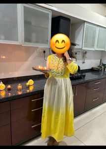 Yellow Ombre Embroidered Cotton Kurta Set for Wome