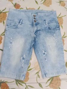 Light Wash Ripped Denim Shorts