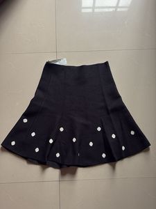 Black Polka Dot Flared Knit Skirt