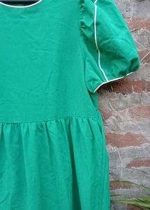 Emerald Green Puff Sleeve Midi Dress